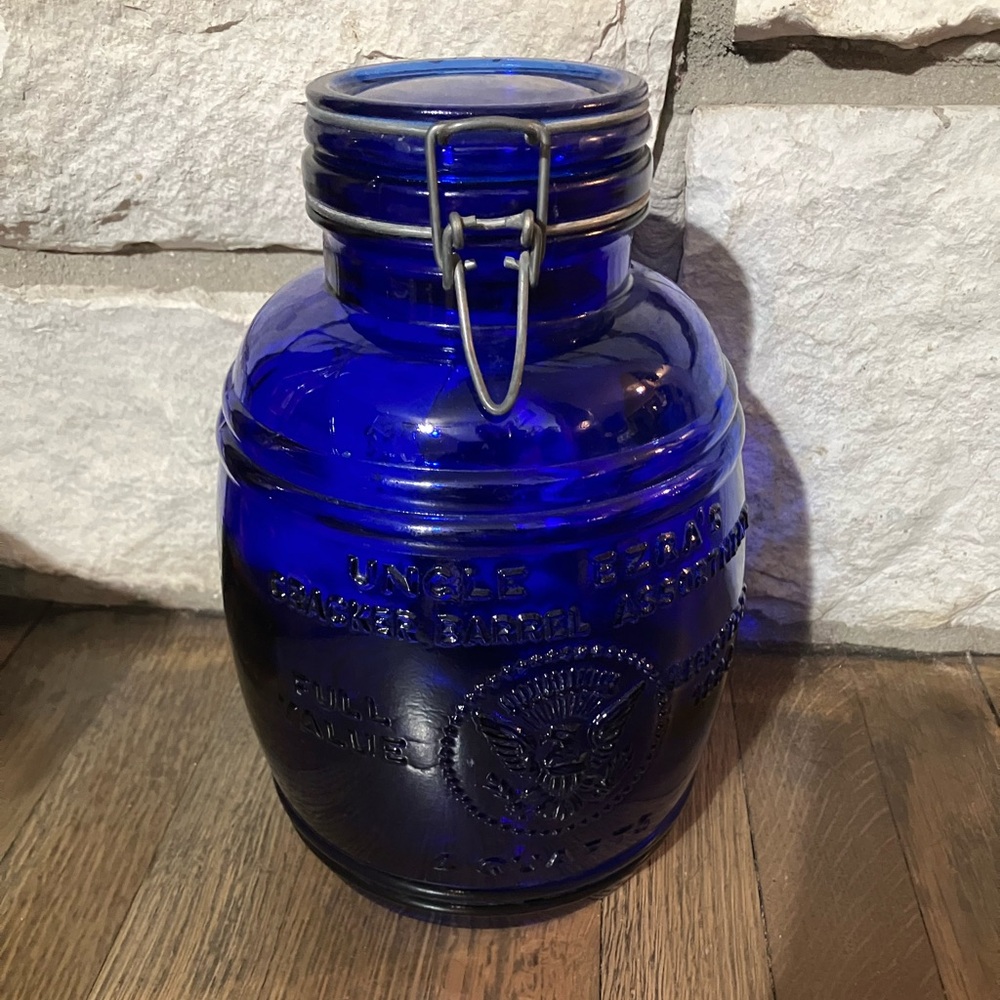 Vintage Uncle Ezra's Cracker Barrel glass cookie jar